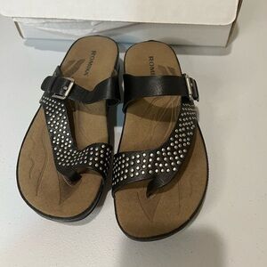 Romika Fidschi 34 Stud Thong Womens Black Flip-Flops Sandals Shoes leather 37